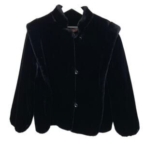 Vintage Black Faux Fur Jacket Made in USA - Women's Size 11/12